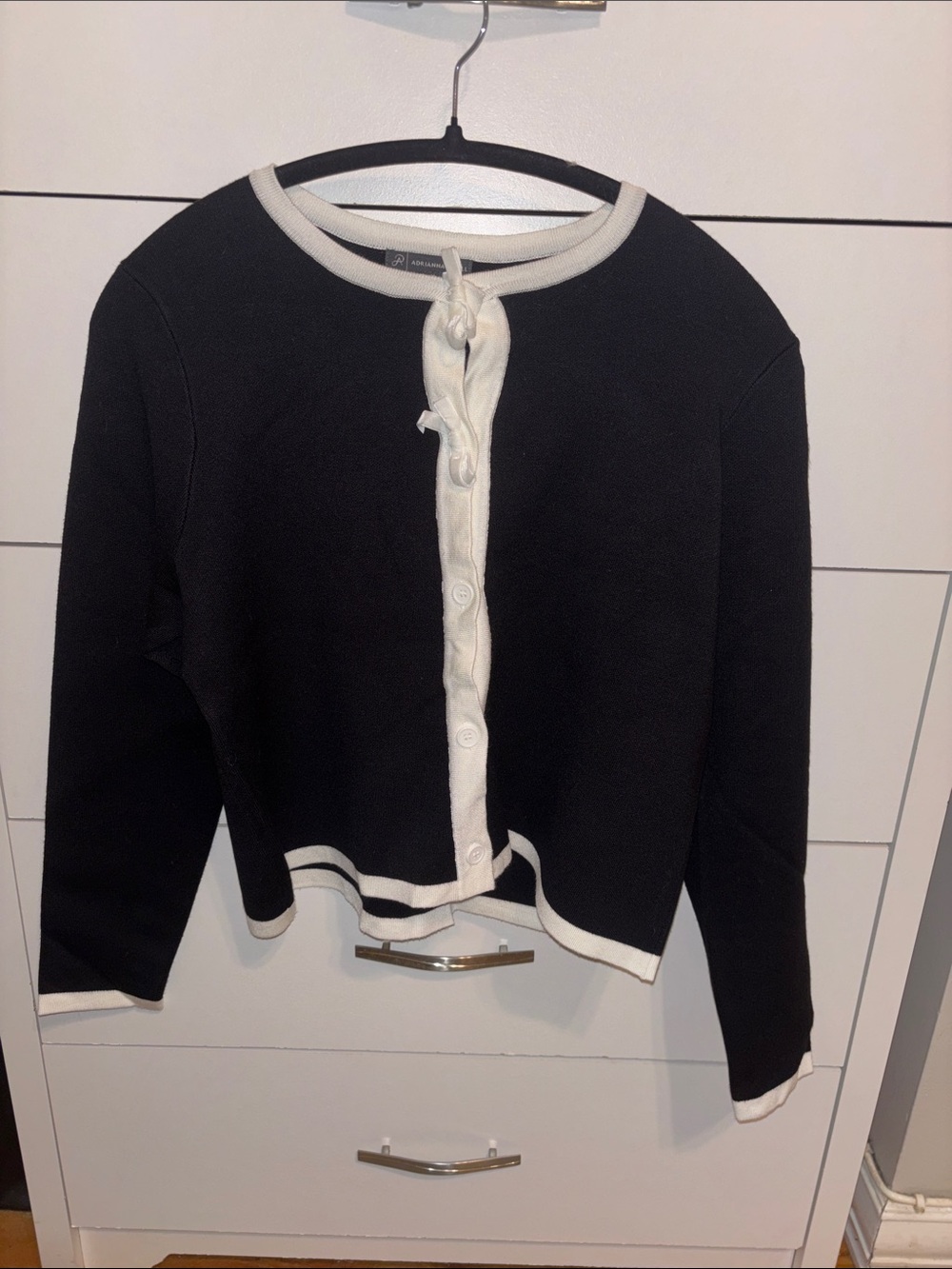 Adrianna Papell Black Cardigan with White Trim